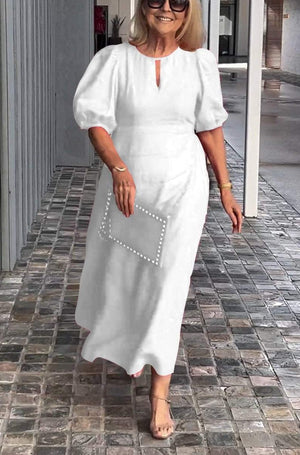 Vestito Midi Elegante Valentina con Maniche a Sbuffo