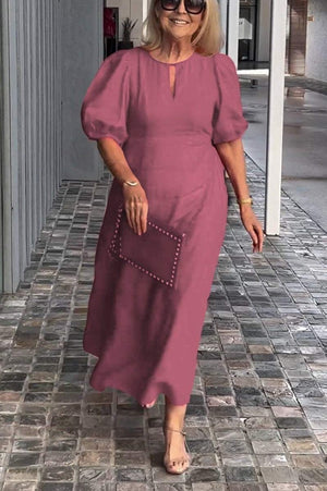 Vestito Midi Elegante Valentina con Maniche a Sbuffo