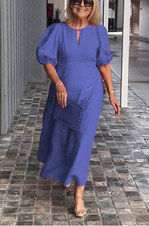 Vestito Midi Elegante Valentina con Maniche a Sbuffo