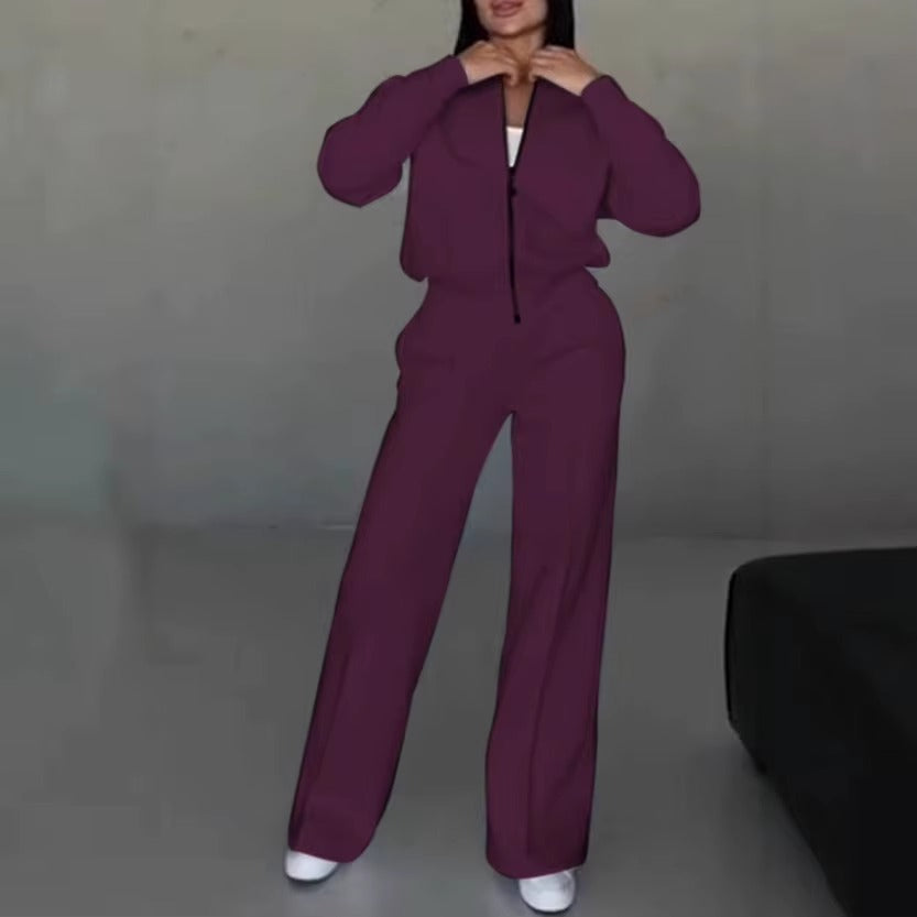 Completo Donna con Giacca con Zip e Pantaloni a Gamba Larga – Comfort e Stile Casual – Alessia
