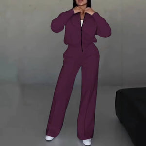 Completo Donna con Giacca con Zip e Pantaloni a Gamba Larga – Comfort e Stile Casual – Alessia