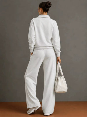 Completo Donna con Felpa con Colletto e Pantaloni a Gamba Larga – Comfort Casual e Stile Moderno – Noemi