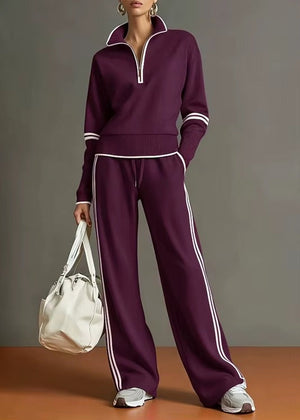 Completo Donna con Maglia Mezza Zip e Pantaloni a Gamba Larga – Dettagli a Contrasto e Comfort – Valeria