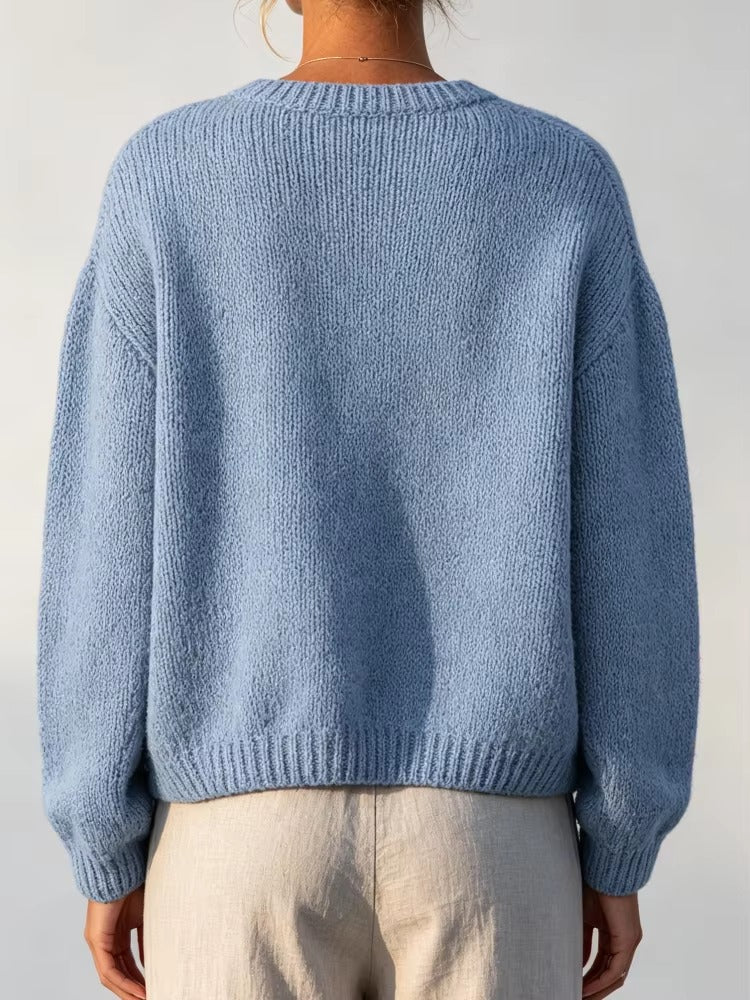 Cardigan Donna Morbido con Bottoni – Eleganza Rilassata per Ogni Giorno – Azzurra