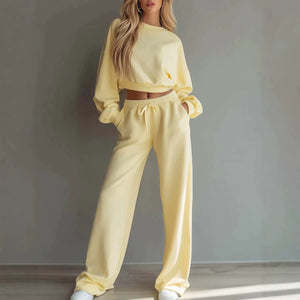 Completo Donna Felpa Crop e Pantaloni a Gamba Larga – Stile Casual e Comfort – Isabella