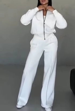 Completo Donna con Giacca con Zip e Pantaloni a Gamba Larga – Comfort e Stile Casual – Alessia