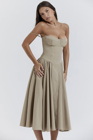 Vestito Bridget Midi con Corpetto e Spalline Sottili