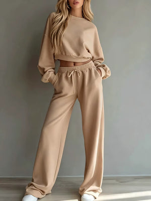 Completo Donna Felpa Crop e Pantaloni a Gamba Larga – Stile Casual e Comfort – Isabella