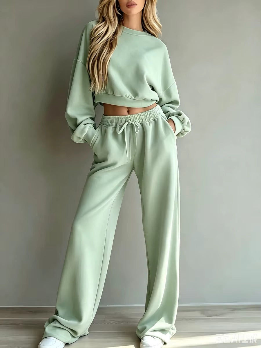 Completo Donna Felpa Crop e Pantaloni a Gamba Larga – Stile Casual e Comfort – Isabella