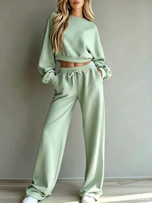 Completo Donna Felpa Crop e Pantaloni a Gamba Larga – Stile Casual e Comfort – Isabella