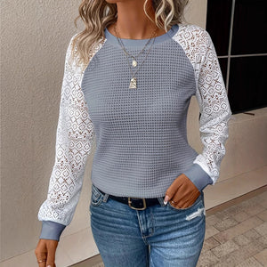 Maglia Donna con Maniche in Pizzo e Girocollo – Eleganza Romantica e Leggera – Valentina