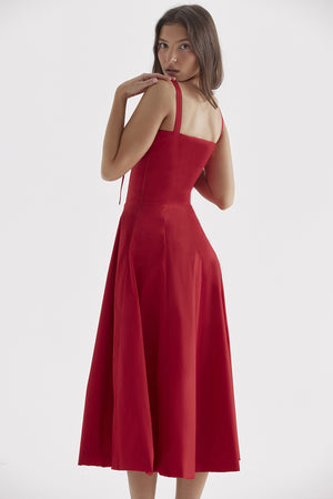 Vestito Midi Charlotte con Corpetto a Laccio e Spacco