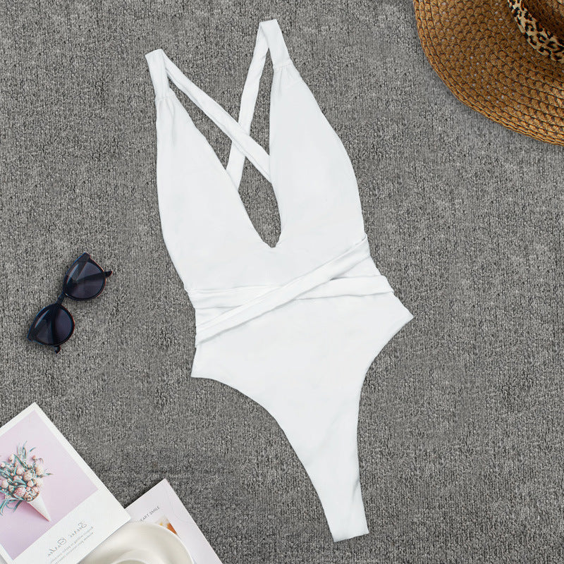 Costume Intero Scollo a V con Spalline Incrociate