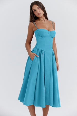 Vestito Bridget Midi con Corpetto e Spalline Sottili