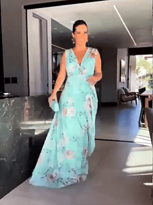 Vestito Lungo Elegante Floreale in Chiffon