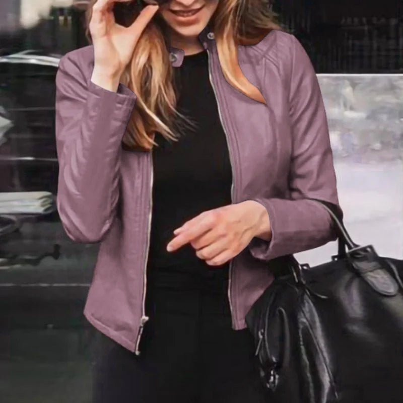 Giacca in Pelle da Donna Invernale Elegante – Slim Fit con Cerniera