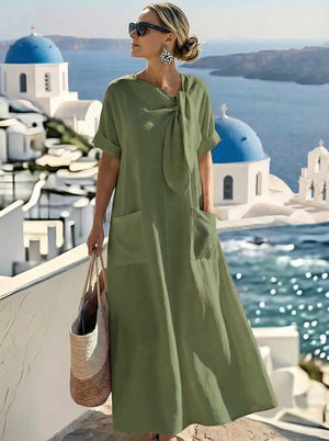 Vestito Lungo Estivo Donna Lino con Nodo Laterale e Tasche Frontali | Praia a Mare