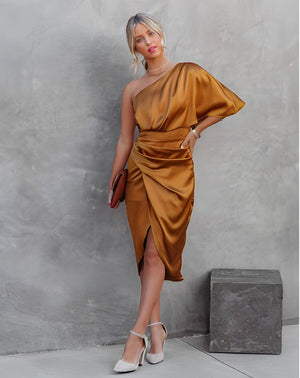 Vestito Midi Asimmetrico Satinato Elegante