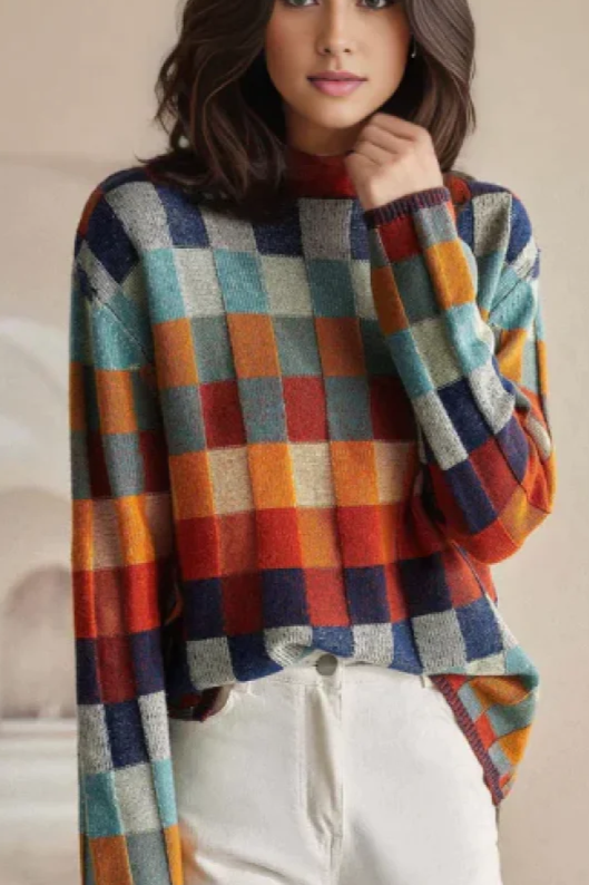 Valerie - Maglione Donna Stampa a Quadri per un'Eleganza Autunnale