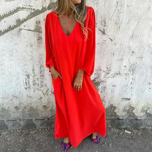 Vestito Lungo Boho Largo con Tasche