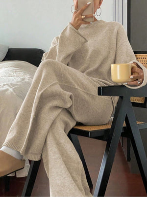 Completo Donna in Maglia con Maglione Oversize e Pantaloni a Gamba Larga – Morbidezza e Comfort – Livia