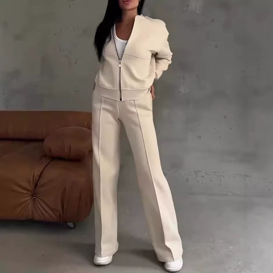 Completo Donna con Giacca con Zip e Pantaloni a Gamba Larga – Comfort e Stile Casual – Alessia