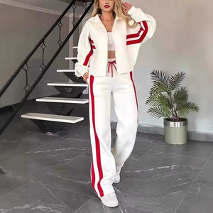 Completo Donna Sportivo con Felpa con Cappuccio e Pantaloni a Gamba Larga – Righe a Contrasto e Comfort – Federica