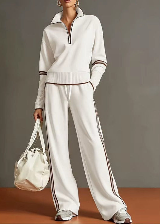 Completo Donna con Maglia Mezza Zip e Pantaloni a Gamba Larga – Dettagli a Contrasto e Comfort – Valeria