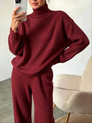 Completo Donna in Maglia a Coste con Dolcevita e Pantaloni Coordinati – Calore e Comfort – Marta