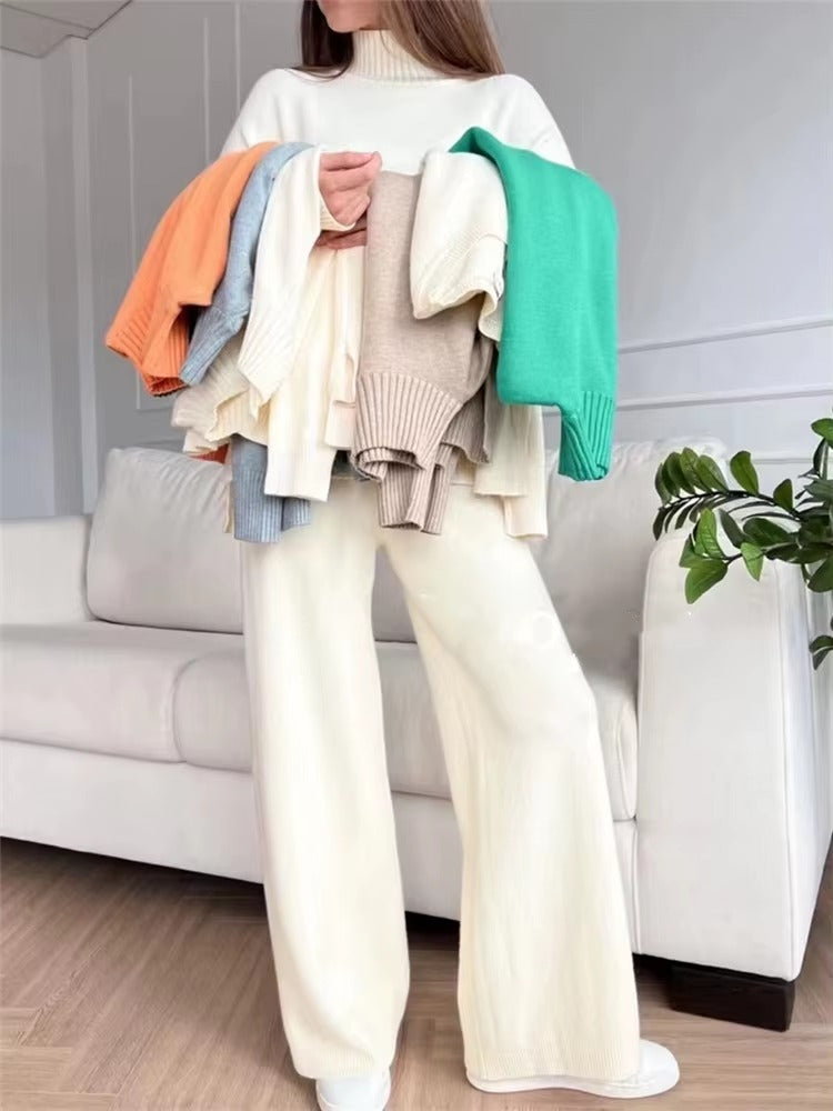 Completo Donna in Maglia con Dolcevita e Pantaloni a Gamba Larga – Morbidezza ed Eleganza Minimal – Martina