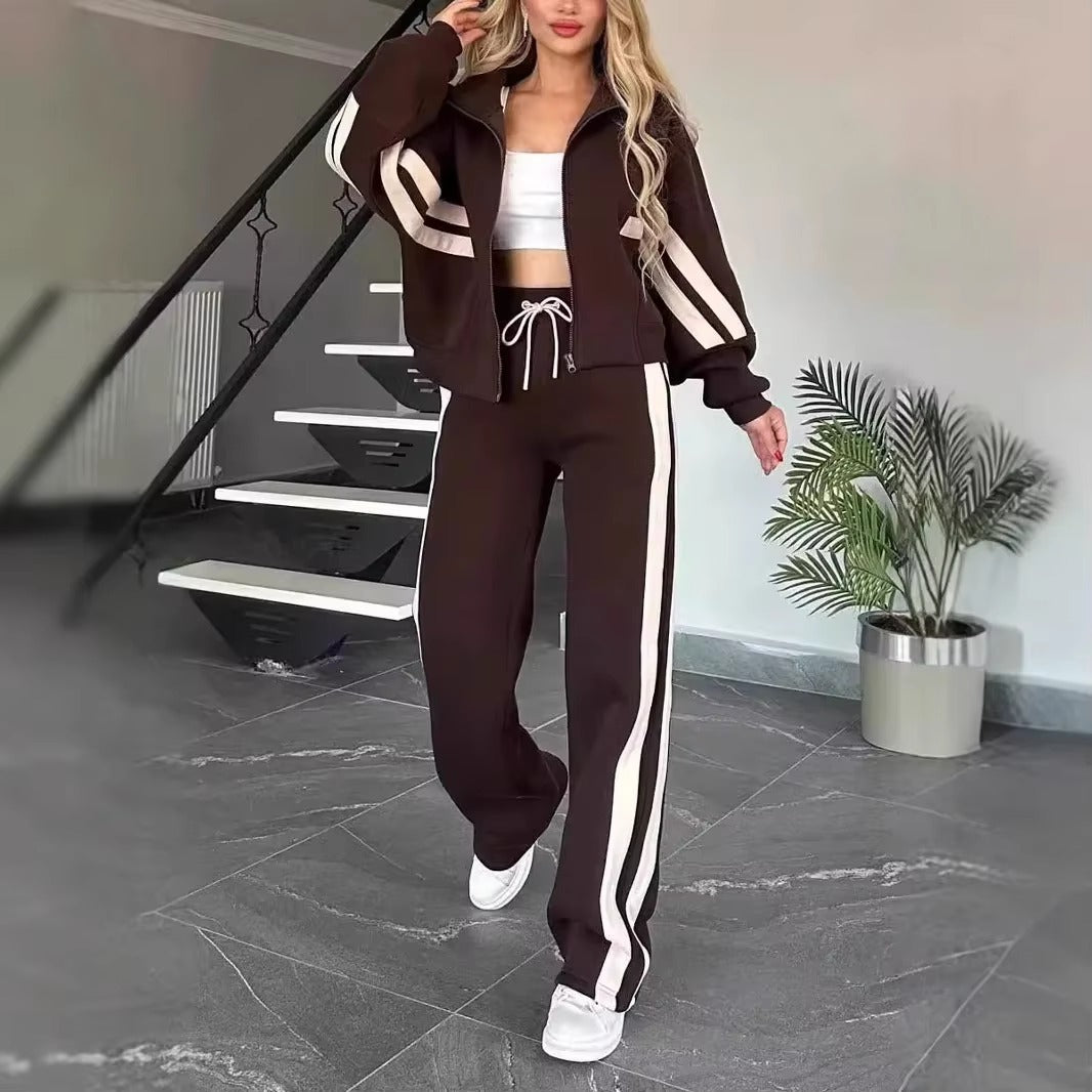 Completo Donna Sportivo con Felpa con Cappuccio e Pantaloni a Gamba Larga – Righe a Contrasto e Comfort – Federica