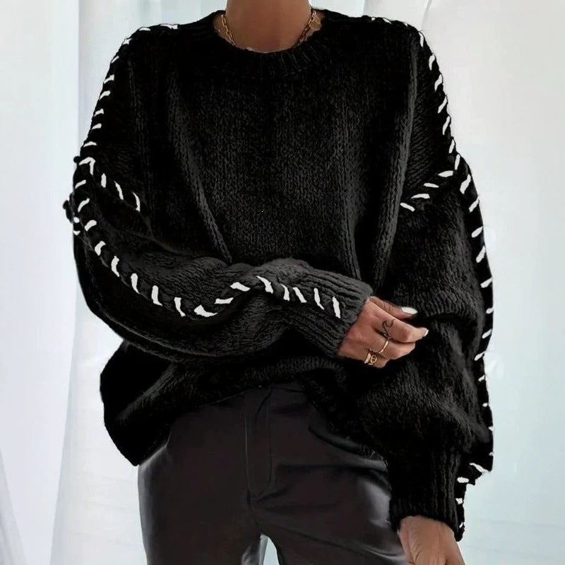 Maglione Donna Oversize con Cuciture a Contrasto sulle Maniche – Stile Artigianale – Rebecca