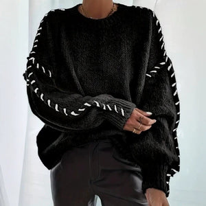 Maglione Donna Oversize con Cuciture a Contrasto sulle Maniche – Stile Artigianale – Rebecca