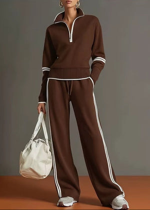 Completo Donna con Maglia Mezza Zip e Pantaloni a Gamba Larga – Dettagli a Contrasto e Comfort – Valeria