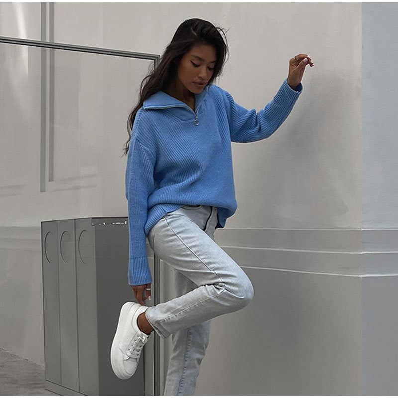 Ellie - Maglione Donna Oversize Collo Alto a Zip