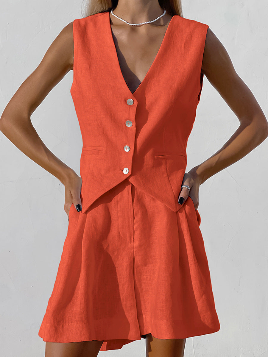 Completo Gilet e Shorts in Lino