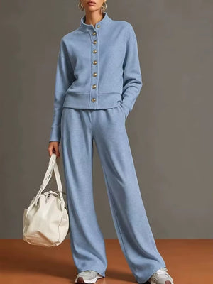 Completo Donna con Giacca a Bottoni e Pantaloni Palazzo – Eleganza Casual e Comfort – Vittoria