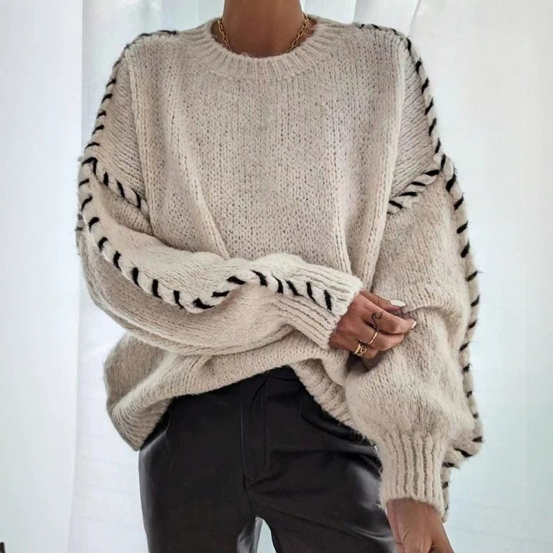 Maglione Donna Oversize con Cuciture a Contrasto sulle Maniche – Stile Artigianale – Rebecca
