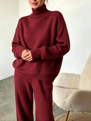 Completo Donna in Maglia a Coste con Dolcevita e Pantaloni Coordinati – Calore e Comfort – Marta