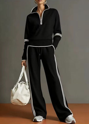 Completo Donna con Maglia Mezza Zip e Pantaloni a Gamba Larga – Dettagli a Contrasto e Comfort – Valeria