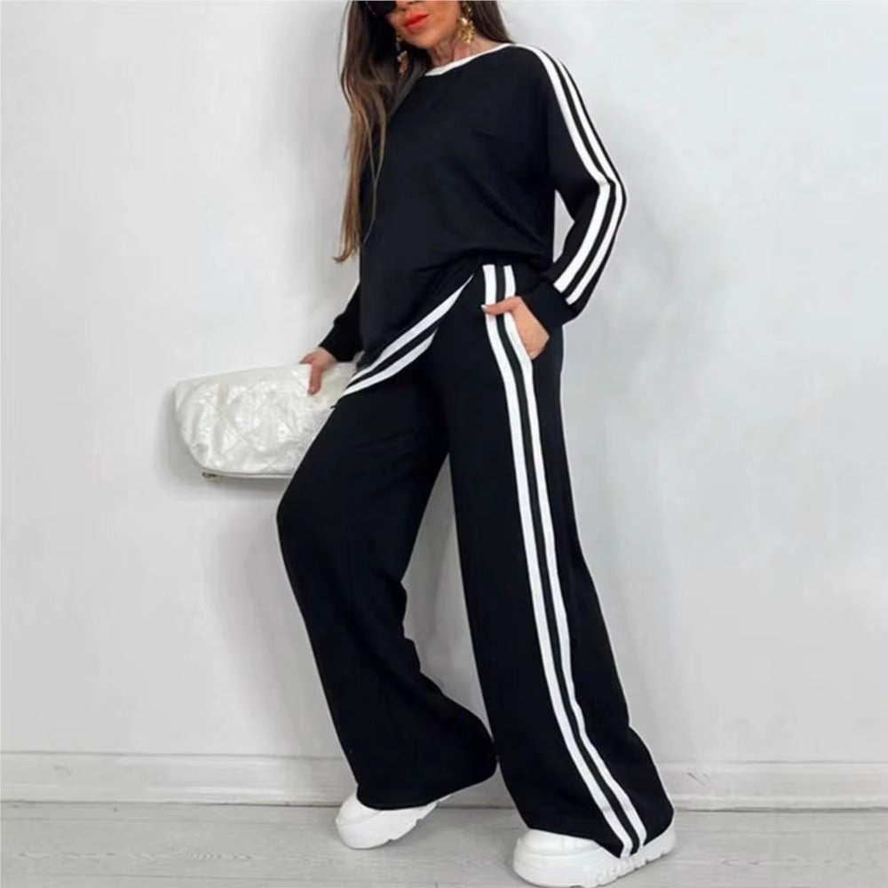 Completo Donna Sportivo con Maglia a Righe e Pantaloni a Gamba Larga – Stile Dinamico e Comfort – Nicole