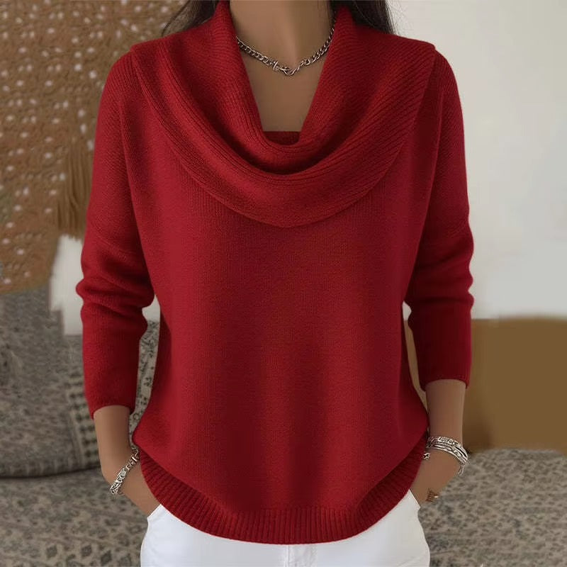 Maglione Donna Morbido con Collo Drappeggiato – Eleganza Luminosa per Ogni Giorno