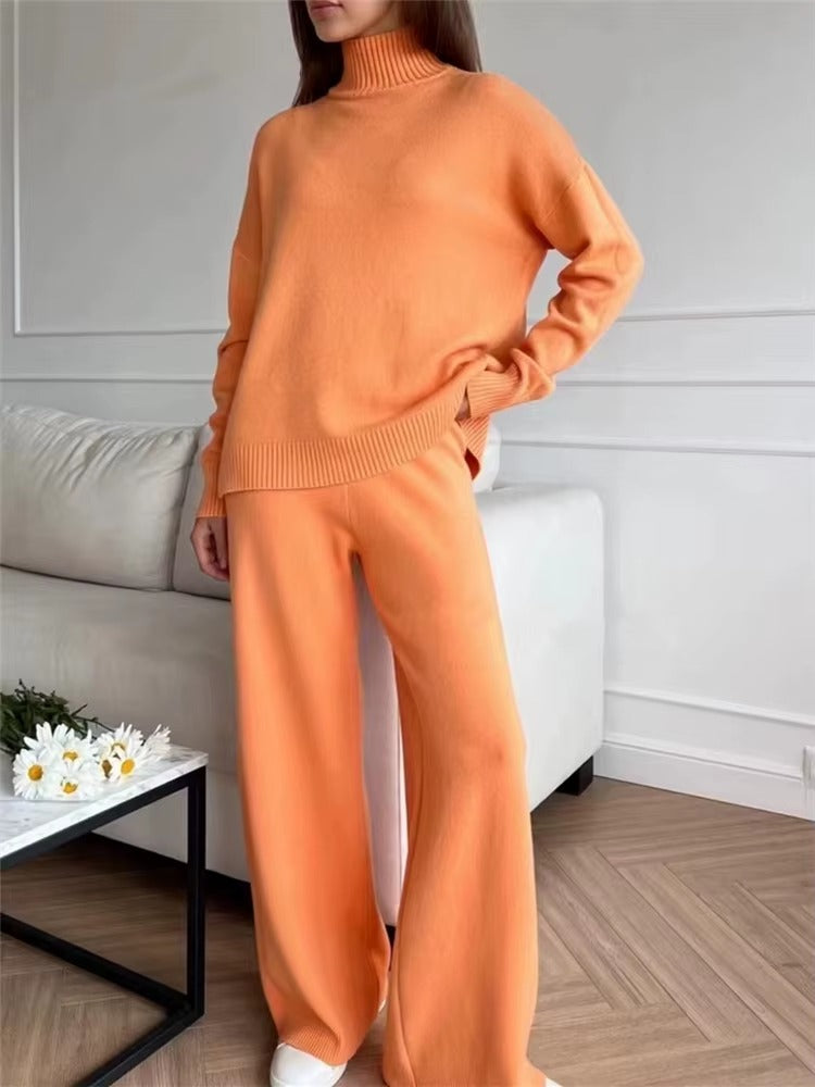 Completo Donna in Maglia con Dolcevita e Pantaloni a Gamba Larga – Morbidezza ed Eleganza Minimal – Martina