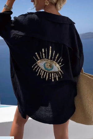Camicia Oversize con Dettaglio Occhio Turco