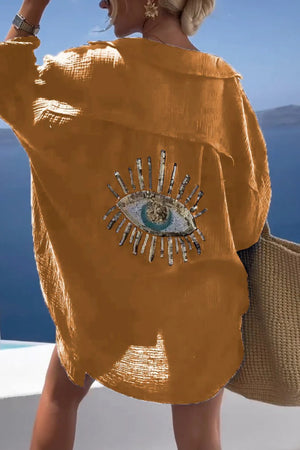 Camicia Oversize con Dettaglio Occhio Turco