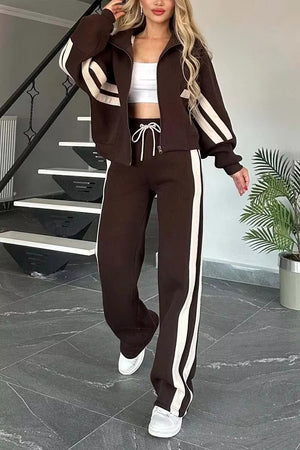 Completo Donna Sportivo con Felpa con Cappuccio e Pantaloni a Gamba Larga – Righe a Contrasto e Comfort – Federica