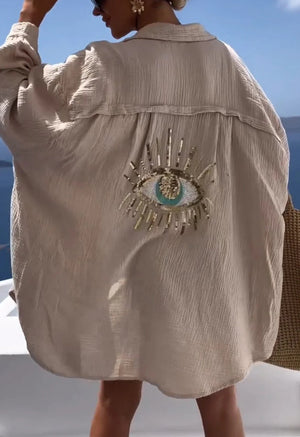 Camicia Oversize con Dettaglio Occhio Turco