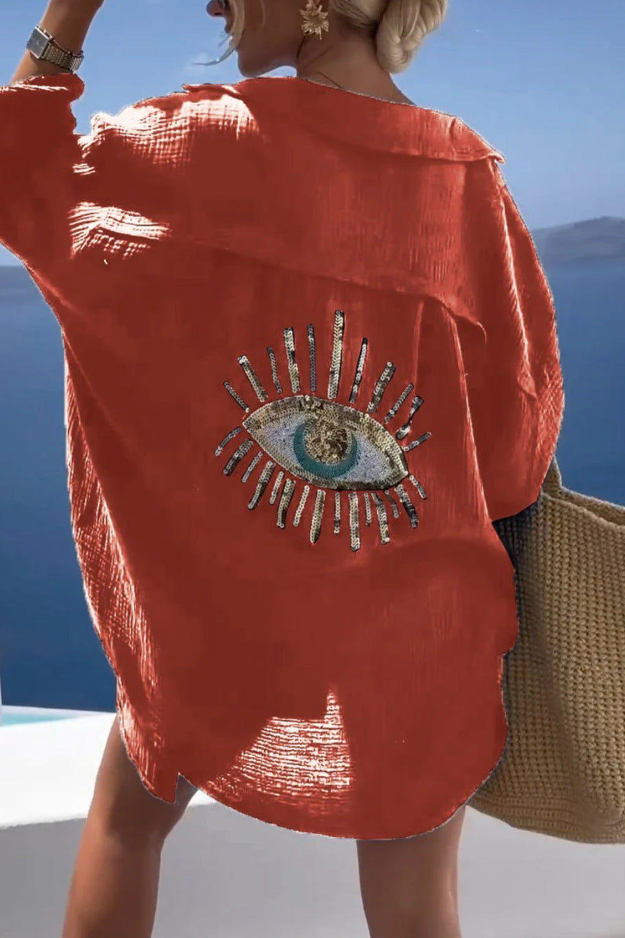Camicia Oversize con Dettaglio Occhio Turco