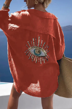 Camicia Oversize con Dettaglio Occhio Turco