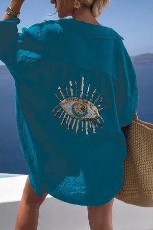 Camicia Oversize con Dettaglio Occhio Turco